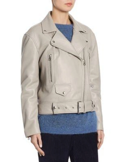 Shop Acne Studios Merlyn Leather Jacket In Medium Grey