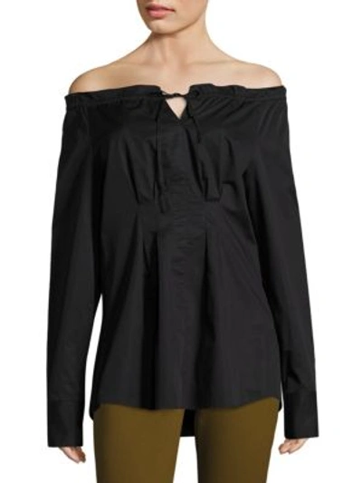 Tibi Satin Poplin Off-the-shoulder Shirt In Black