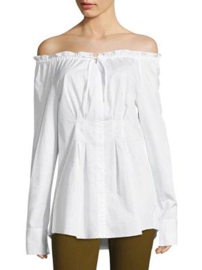 Tibi Ruched Off-the-shoulder Shirt In White