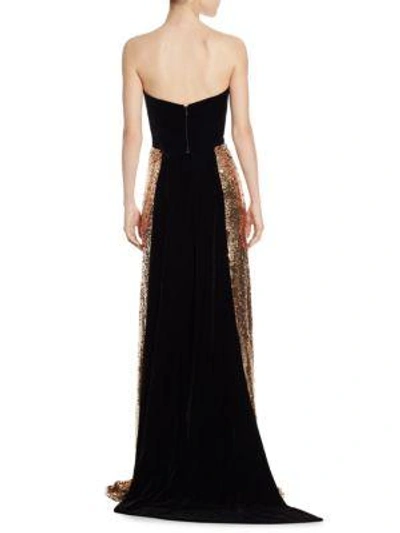 Shop Monique Lhuillier Strapless Sequin Gown In Gold-black