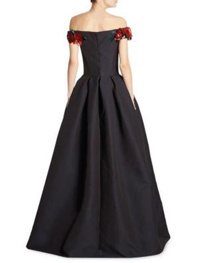 Shop Zac Posen Off-the-shoulder Floral Gown In Midnight