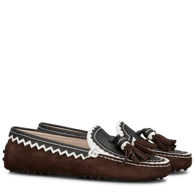 Shop Tod's Gommino Driving Shoes In Suede In White/black/brown