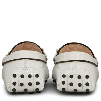 Shop Tod's Gommino Driving Shoes In Patent Leather In White/brown