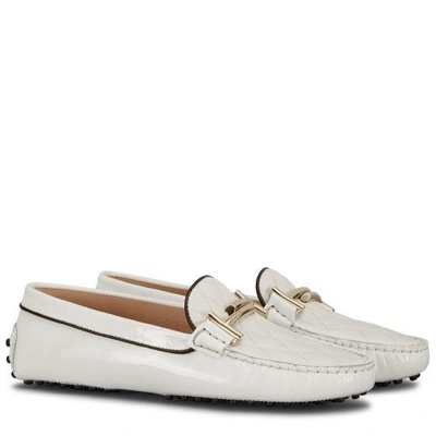 Shop Tod's Gommino Driving Shoes In Patent Leather In White/brown