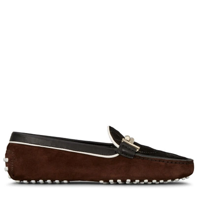 Tod's Gommino Driving Shoes In Suede In Brown/black