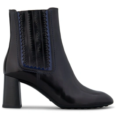 Tod's Ankle Boot In Leather In Black/blue