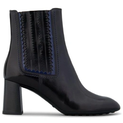 Shop Tod's Ankle Boot In Leather In Black/blue