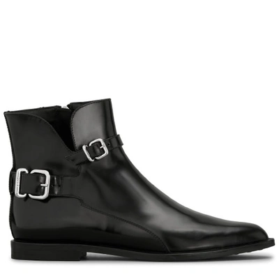 Tod's 10mm Buckled Leather Ankle Boots In Black