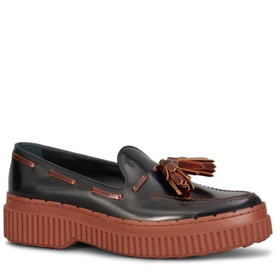 Tod's Moccasin In Leather In Black/brown