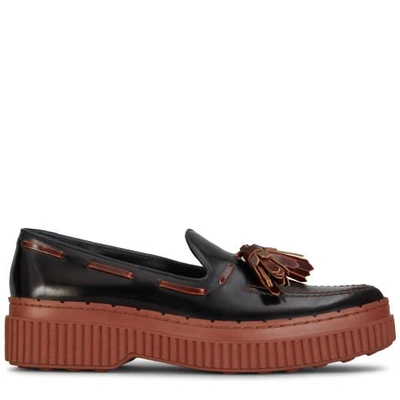 Shop Tod's Moccasin In Leather In Black/brown