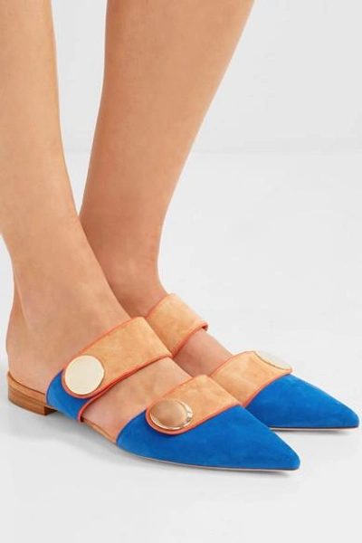 Shop Malone Souliers + Roksanda Lee Color-block Suede Slippers