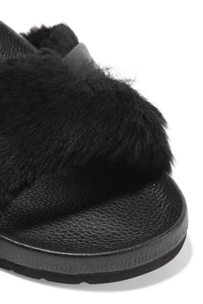 Shop Vince Garrison Shearling-trimmed Leather Slides