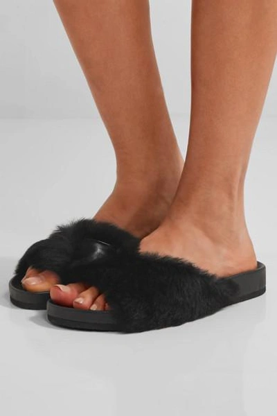 Shop Vince Garrison Shearling-trimmed Leather Slides