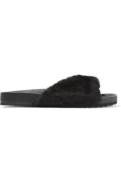 Shop Vince Garrison Shearling-trimmed Leather Slides