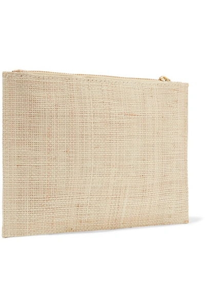 Shop Kayu Mrs Embroidered Woven Straw Pouch In Beige