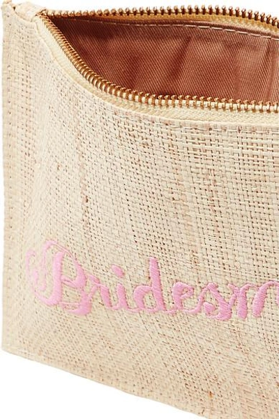 Shop Kayu Bridesmaid Embroidered Woven Straw Pouch In Sand
