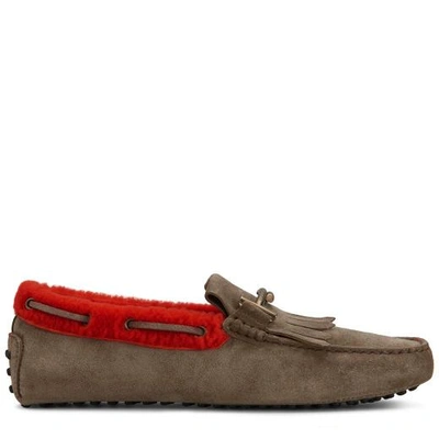 Shop Tod's Gommino Moccasin In Sheepskin In Orange/beige