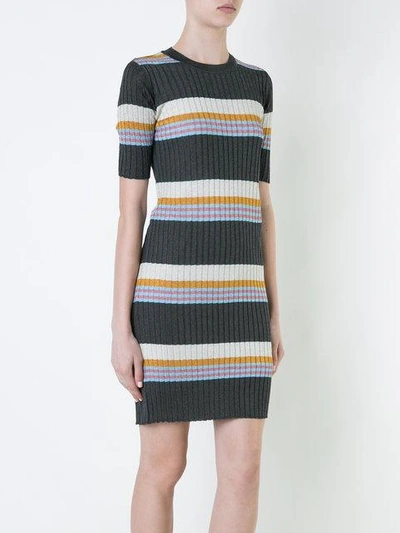 Shop Maison Kitsuné Striped Ribbed-knit Dress - Multicolour