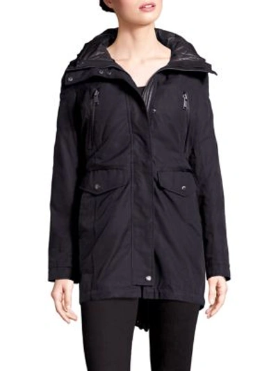 Andrew Marc Leather Trim Parka In Black