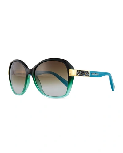 Jimmy Choo Alana Colorblock Round Butterfly Sunglasses, Petrol Green/blue