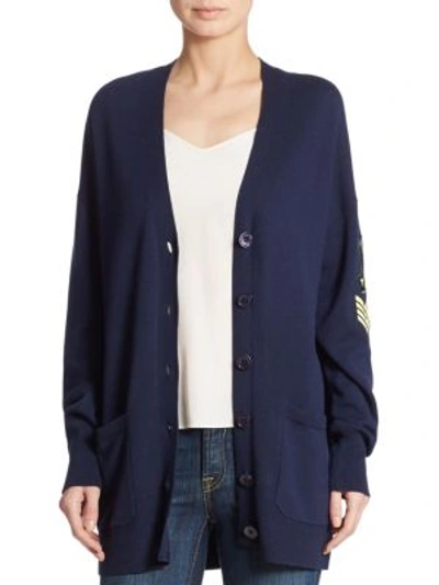 Equipment Gia Patch Cashmere Blend Cardigan In Atlantic Blue