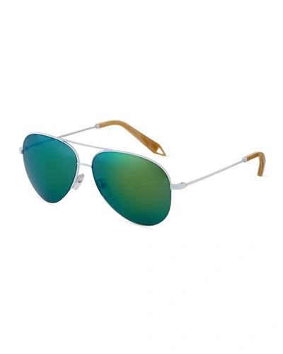 Victoria Beckham Victoria Petite Classic Aviator Metal Sunglasses, Green