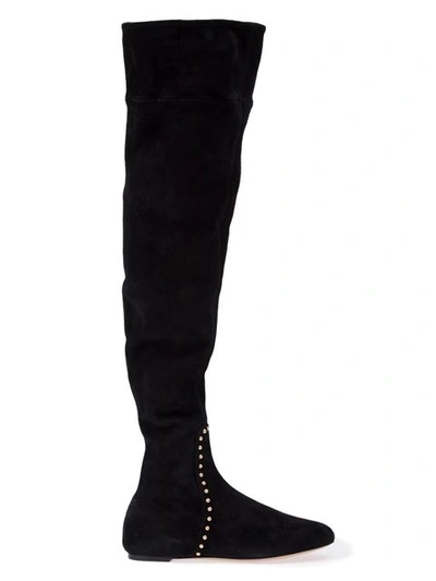 Charlotte Olympia Black Suede Thigh-high Andie Boots In Onyx