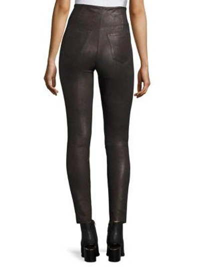 Shop J Brand Natasha High-rise Skinny Leather Pants In Dark Platinum