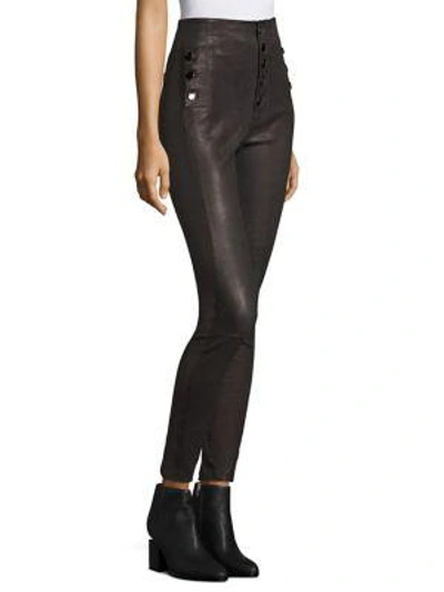 Shop J Brand Natasha High-rise Skinny Leather Pants In Dark Platinum