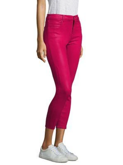 Shop J Brand Alana Coated High-rise Cropped Skinny Jeans/dizzy Pink In Coated Dizzy Pink