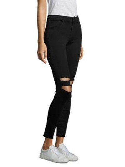 Shop J Brand Distressed  Ankle Skinny Jeans In Black Mercy