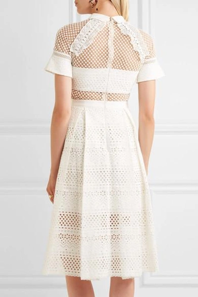 Shop Self-portrait Broderie Anglaise Cotton Midi Dress In White