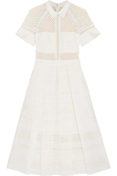 Shop Self-portrait Broderie Anglaise Cotton Midi Dress In White