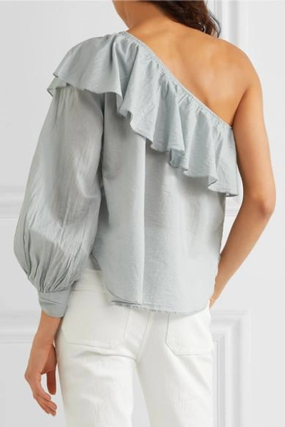 Shop Apiece Apart Bergamot One-shoulder Ruffled Cotton-voile Top In Blue