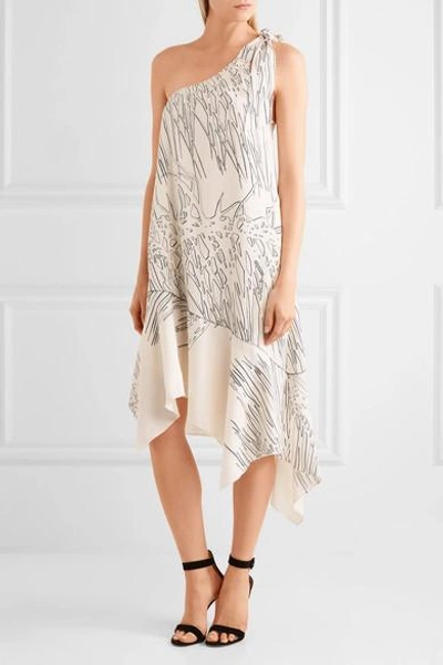 Shop Halston Heritage One-shoulder Asymmetric Printed Crepe Dress In White