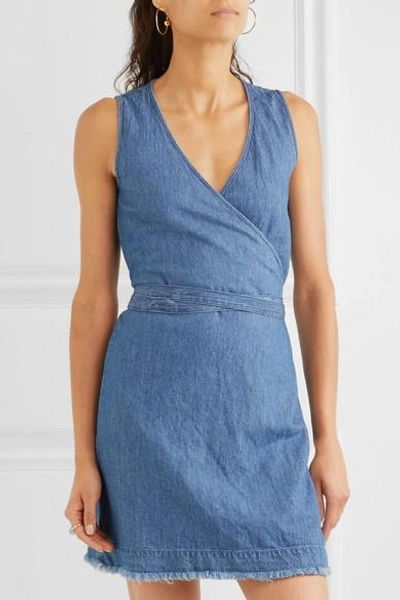 Shop Madewell Frayed Cotton And Linen-blend Wrap Mini Dress
