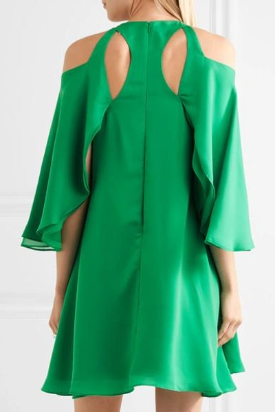 Shop Halston Heritage Cold-shoulder Ruffled Twill Mini Dress In Green
