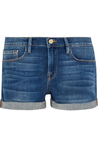 Shop Frame Le Cutoff Denim Shorts In Blue