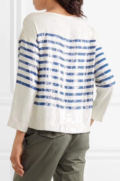Shop Jcrew Deckhand Striped Sequined Silk-satin Top In White