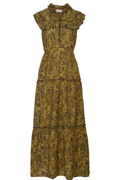 Shop Apiece Apart Wild Reed Printed Cotton And Silk-blend Maxi Dress In Yellow