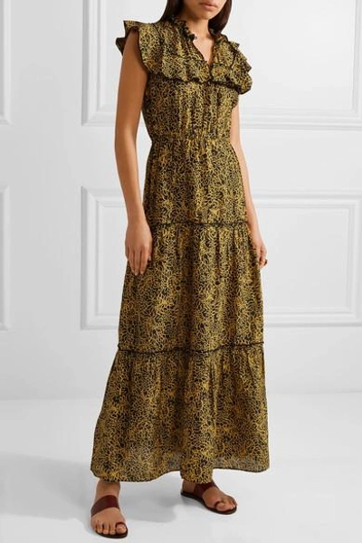 Shop Apiece Apart Wild Reed Printed Cotton And Silk-blend Maxi Dress In Yellow