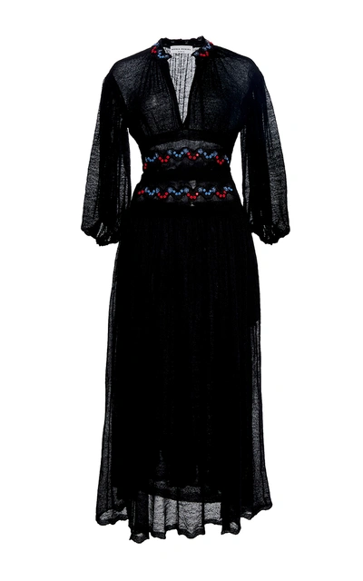 Sonia Rykiel Voile V Neck Embroidered Dress