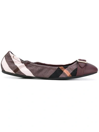 Shop Burberry Checked Ballerinas In Red