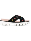 RED VALENTINO star embroidered sandals,RUBBER100%