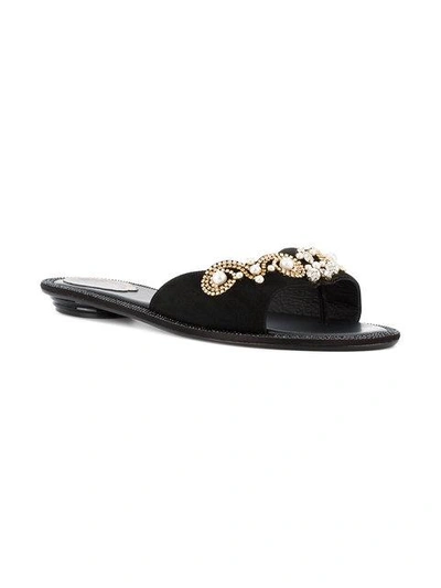 Shop René Caovilla Embellished Suede Sandals - Black