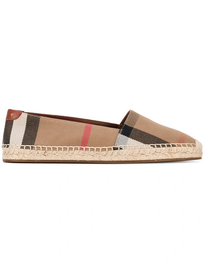 Burberry Hodgeson Check Print Espadrille Flat In Dark Tan