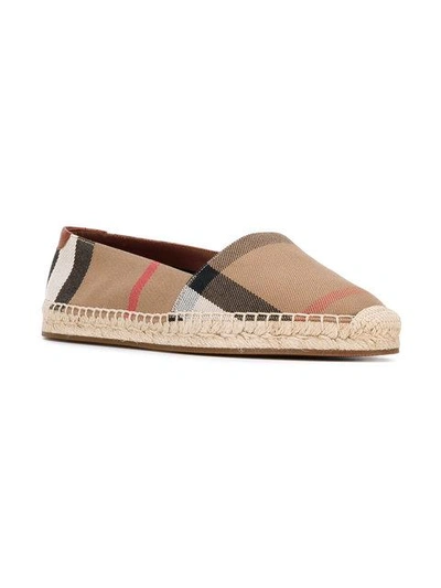 Shop Burberry Check Linen Cotton Espadrilles - Neutrals