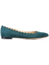 Chloé Lauren Scallop-edged Suede Flats In Green