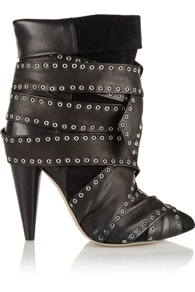 Shop Isabel Marant Aleen Belted Leather And Suede Ankle Boots In Black