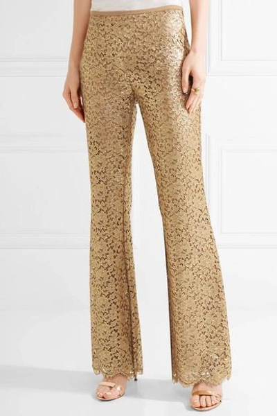 Shop Michael Kors Metallic Guipure Lace Flared Pants